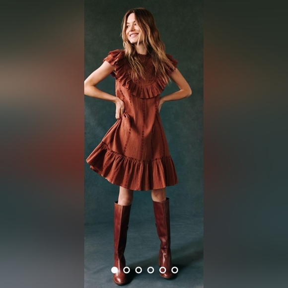 Anthropologie Dresses & Skirts - Lesly Ruffled Mini Dress by anthropology Womens Size Xs Rust Brown
